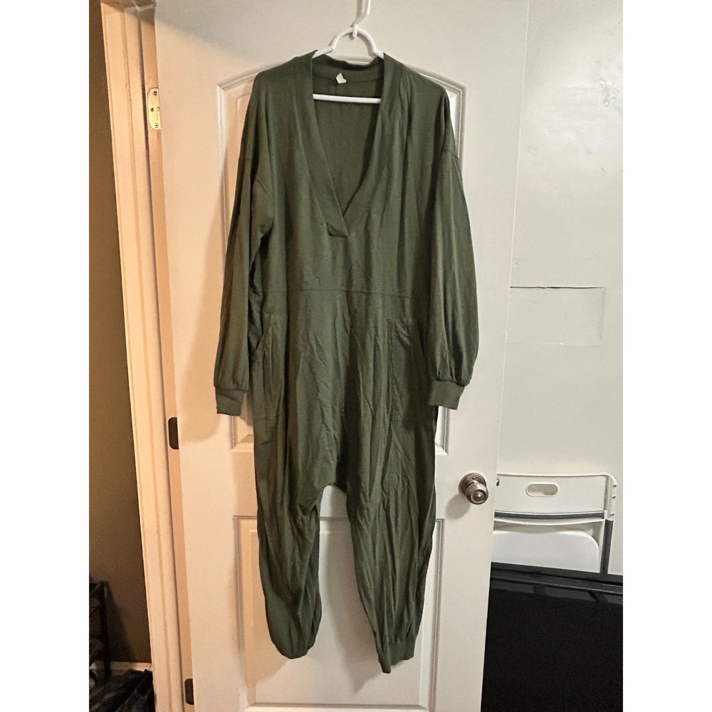 Intimately Free People Olive Green Harem Jumpsuit V-Neck Long Sleeve Slouchy L